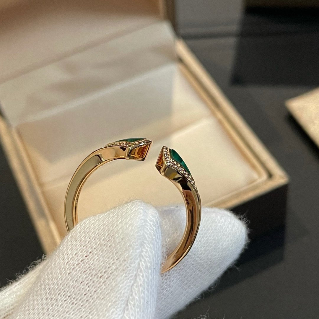[Marins]DREAM MALACHITE DIAMOND OPEN RING