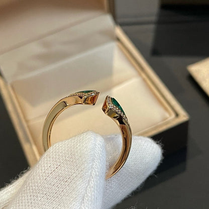 [Marins]DREAM MALACHITE DIAMOND OPEN RING