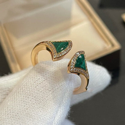 [Marins]DREAM MALACHITE DIAMOND OPEN RING