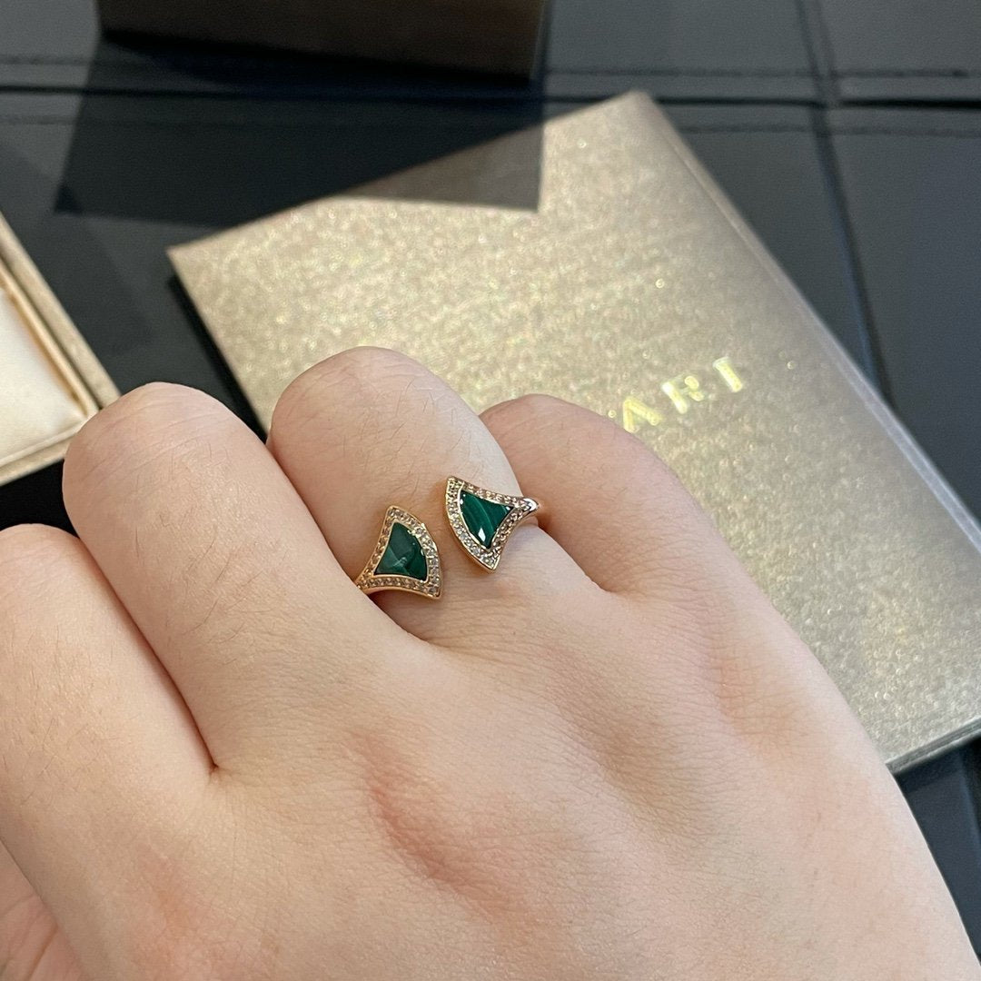 [Marins]DREAM MALACHITE DIAMOND OPEN RING