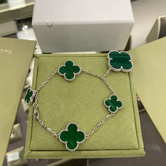 [Marins]CLOVER 5 MOTIFS SIVLER MALACHITE BRACELET