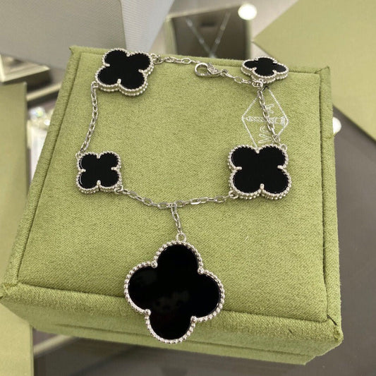 [Marins]CLOVER 5 MOTIFS SIVLER ONYX BRACELET