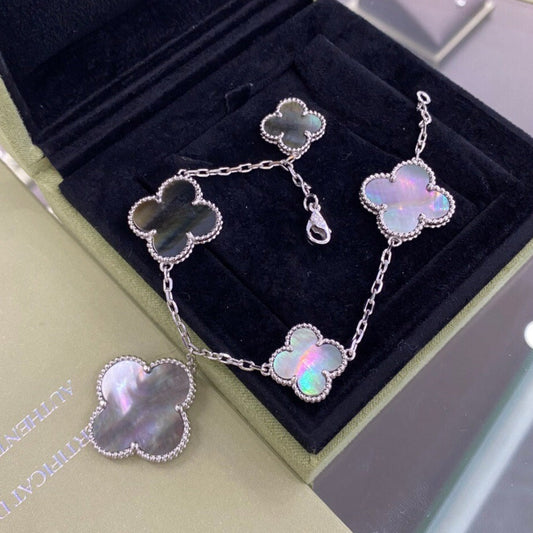 [Marins]CLOVER 5 MOTIFS SIVLER DARK MOP BRACELET