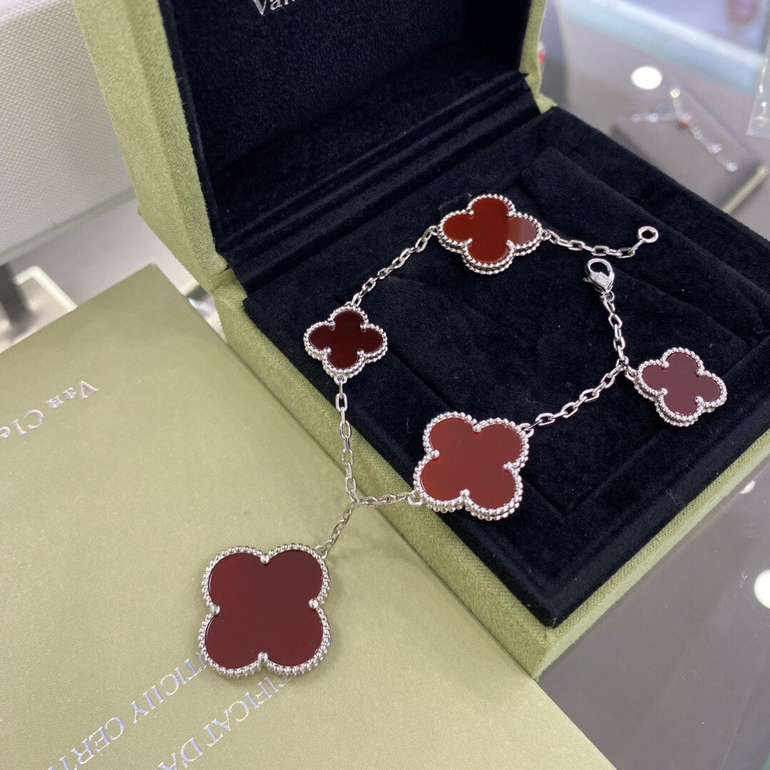 [Marins]CLOVER 5 MOTIFS SIVLER CARNELIAN BRACELET