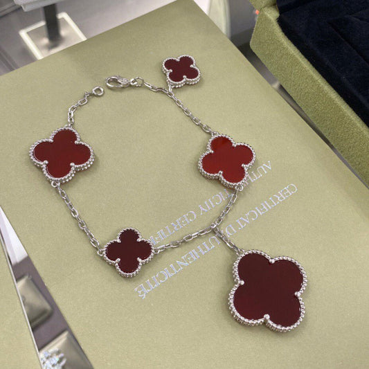 [Marins]CLOVER 5 MOTIFS SIVLER CARNELIAN BRACELET