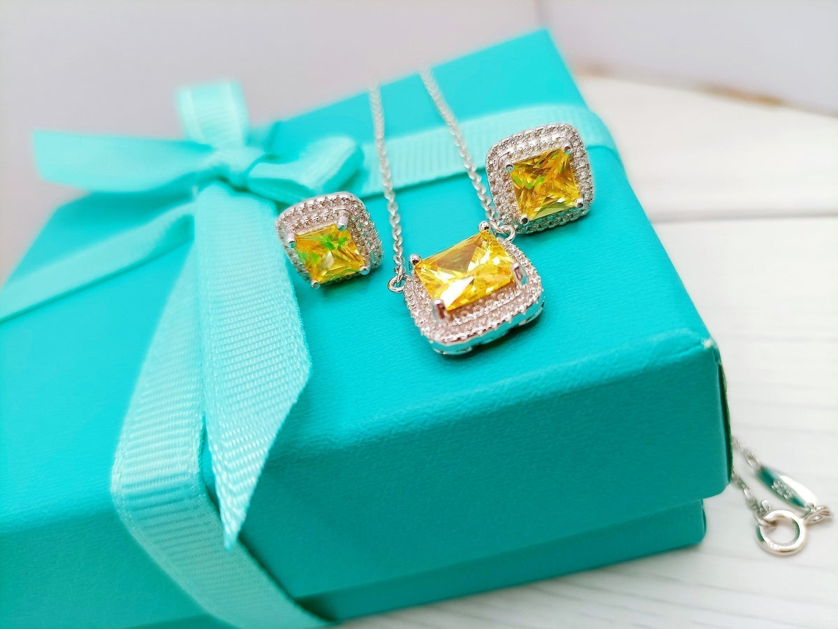 [Marins]SPARKLERS CITRINE GEMSTONE PENDANT NECKLACE STERLING SILVER