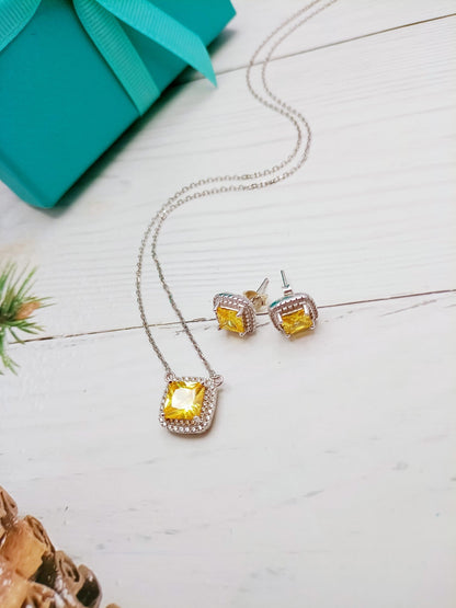 [Marins]SPARKLERS CITRINE GEMSTONE PENDANT NECKLACE STERLING SILVER