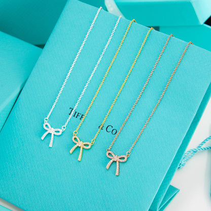 [Marins]RIBBON NECKLACE BOW PENDANT DIAMOND CHARM CHAIN