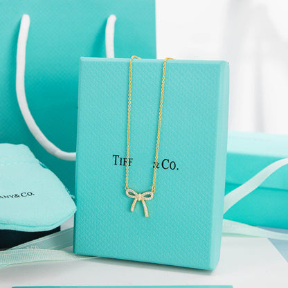 [Marins]RIBBON NECKLACE BOW PENDANT DIAMOND CHARM CHAIN