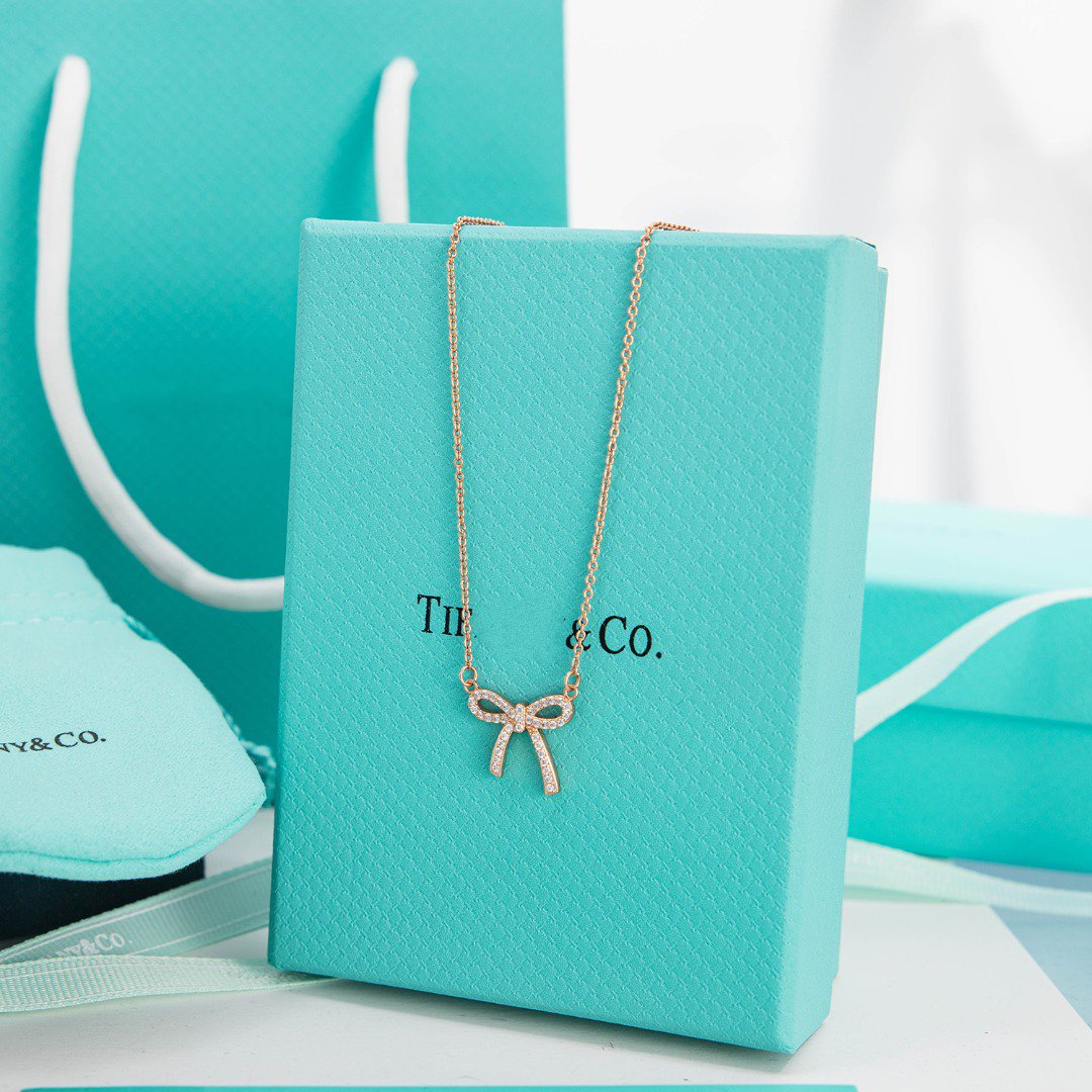 [Marins]RIBBON NECKLACE BOW PENDANT DIAMOND CHARM CHAIN