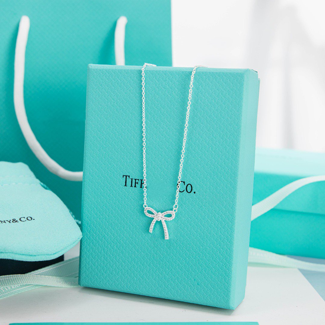 [Marins]RIBBON NECKLACE BOW PENDANT DIAMOND CHARM CHAIN