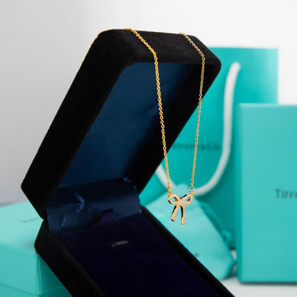 [Marins]RIBBON NECKLACE BOW PENDANT DIAMOND CHARM CHAIN