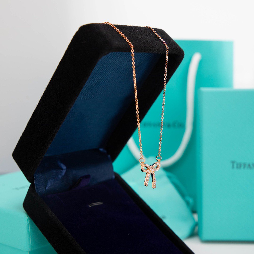 [Marins]RIBBON NECKLACE BOW PENDANT DIAMOND CHARM CHAIN