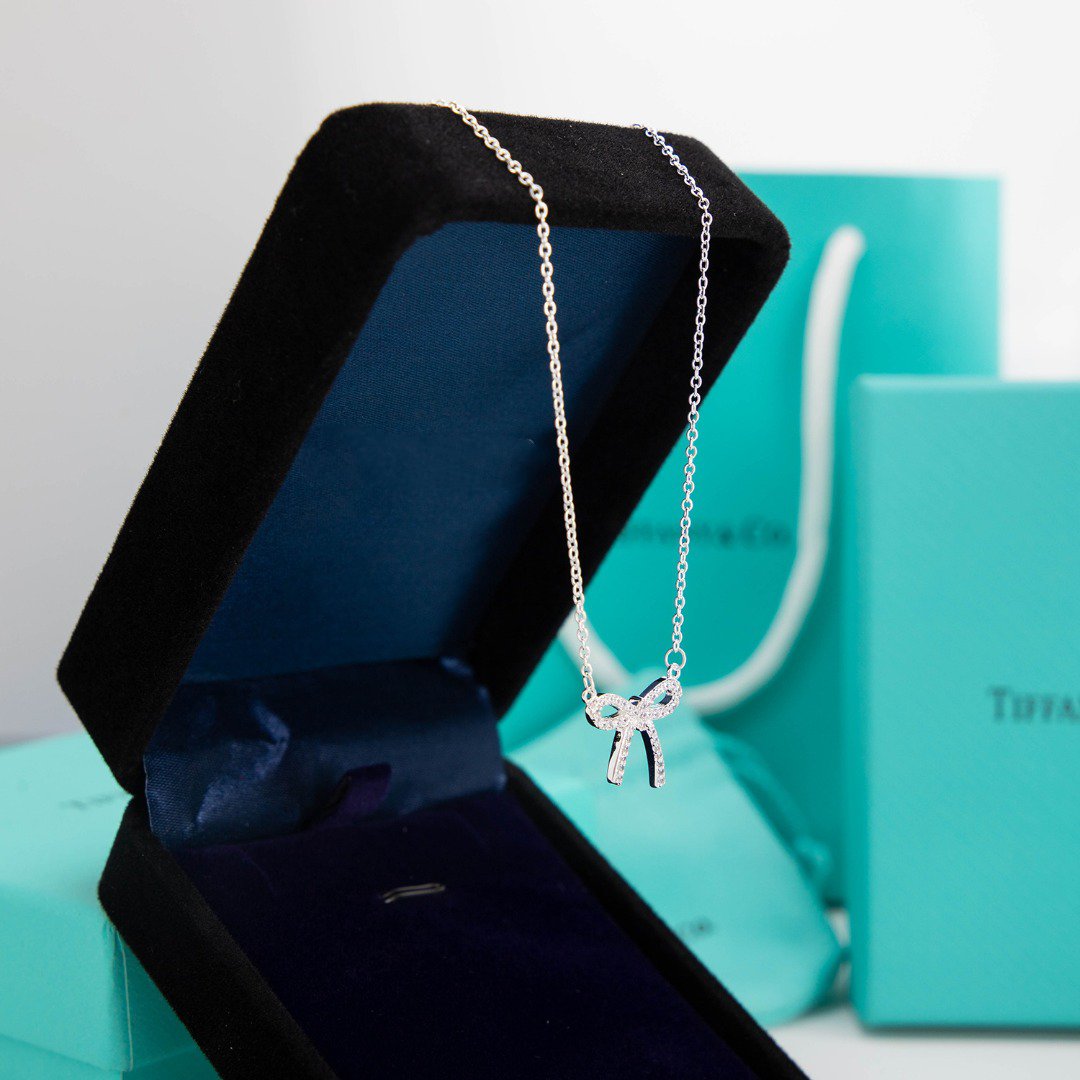 [Marins]RIBBON NECKLACE BOW PENDANT DIAMOND CHARM CHAIN