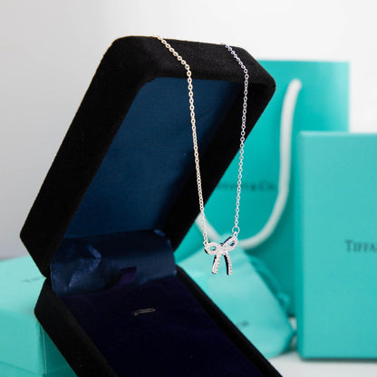 [Marins]RIBBON NECKLACE BOW PENDANT DIAMOND CHARM CHAIN