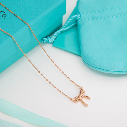 [Marins]RIBBON NECKLACE BOW PENDANT DIAMOND CHARM CHAIN