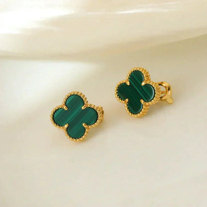 [Marins]CLOVER MEDIUM 1 MOTIFS MALACHITE  EARRINGS