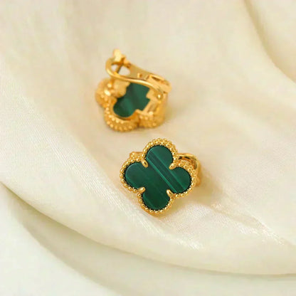 [Marins]CLOVER MEDIUM 1 MOTIFS MALACHITE  EARRINGS