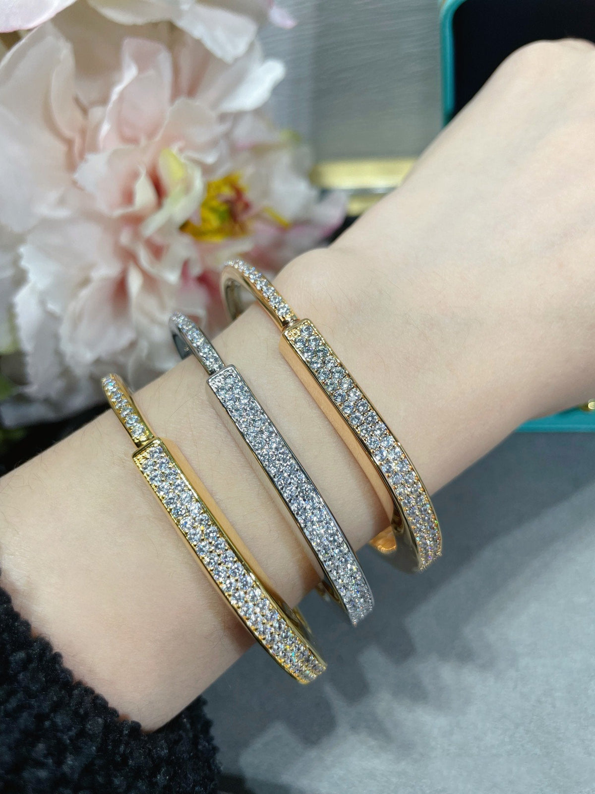 [Marins]LOCK BRACELET DIAMOND PAVED