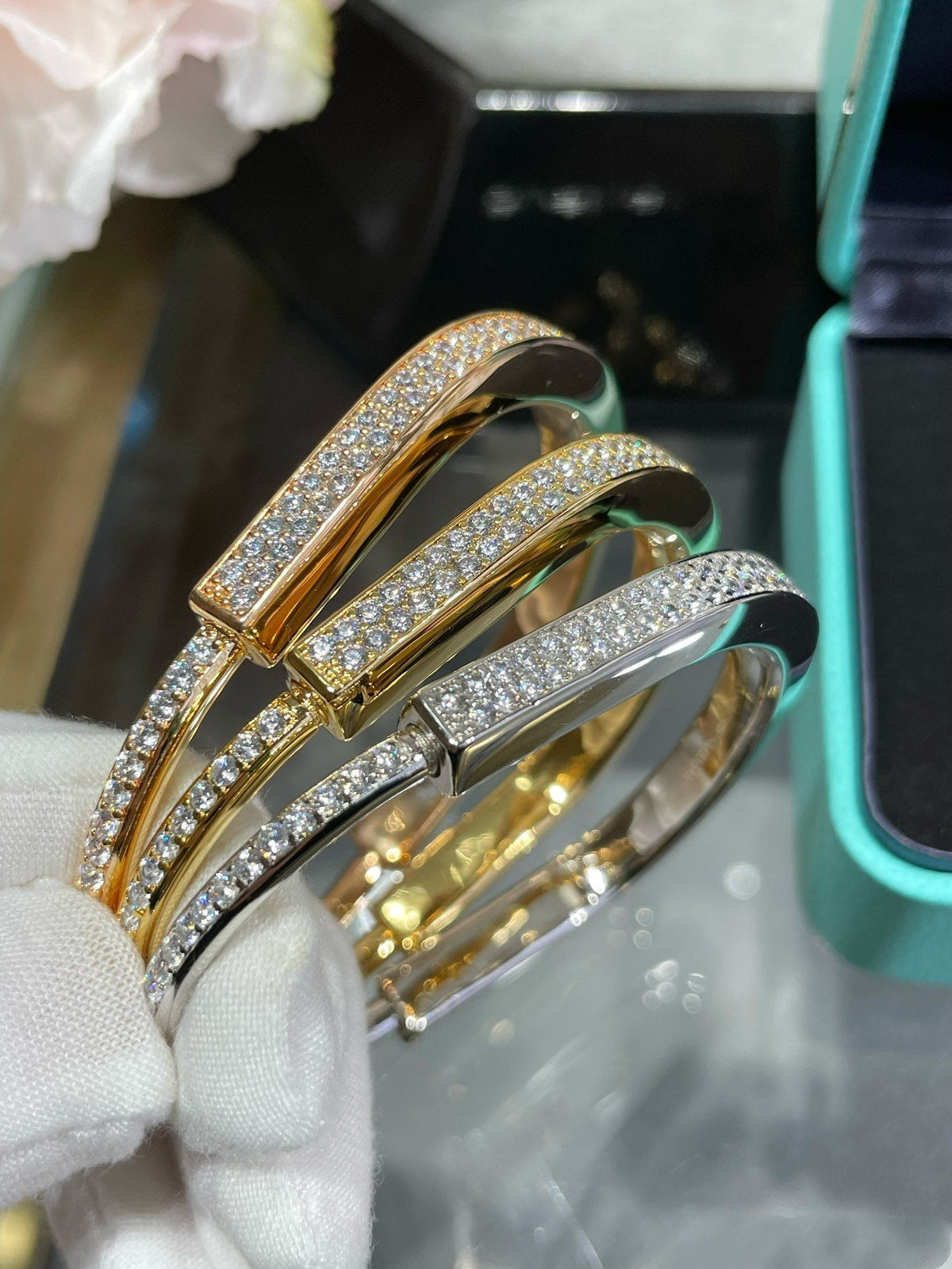 [Marins]LOCK BRACELET DIAMOND PAVED