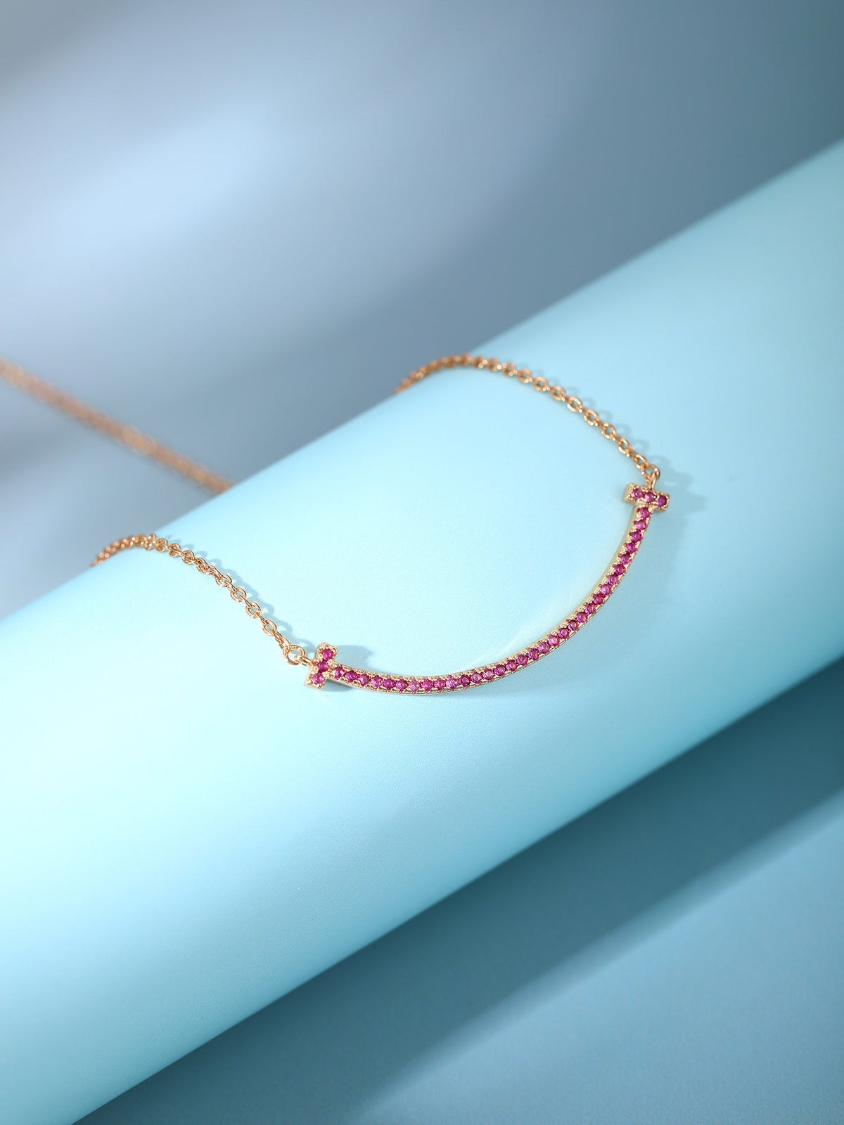 [Marins]BIG SMILE PEDANT PINK DIAMOND NECKLACE
