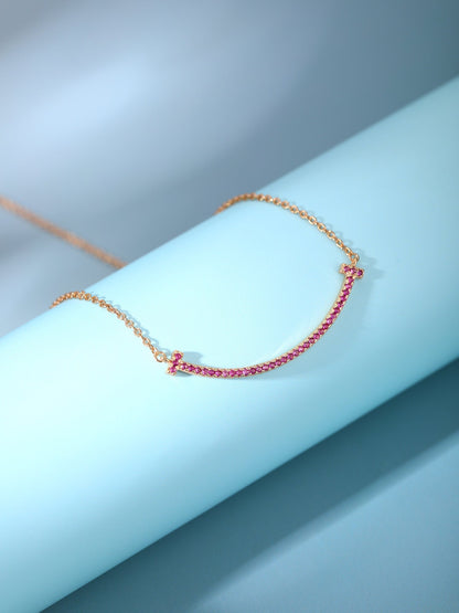 [Marins]BIG SMILE PEDANT PINK DIAMOND NECKLACE