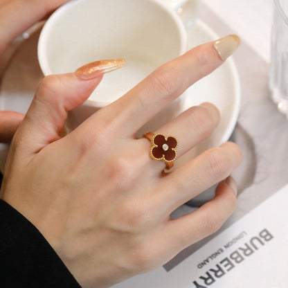 [Marins]CLOVER CARNELIAN RING ROSE GOLD DIAMOND