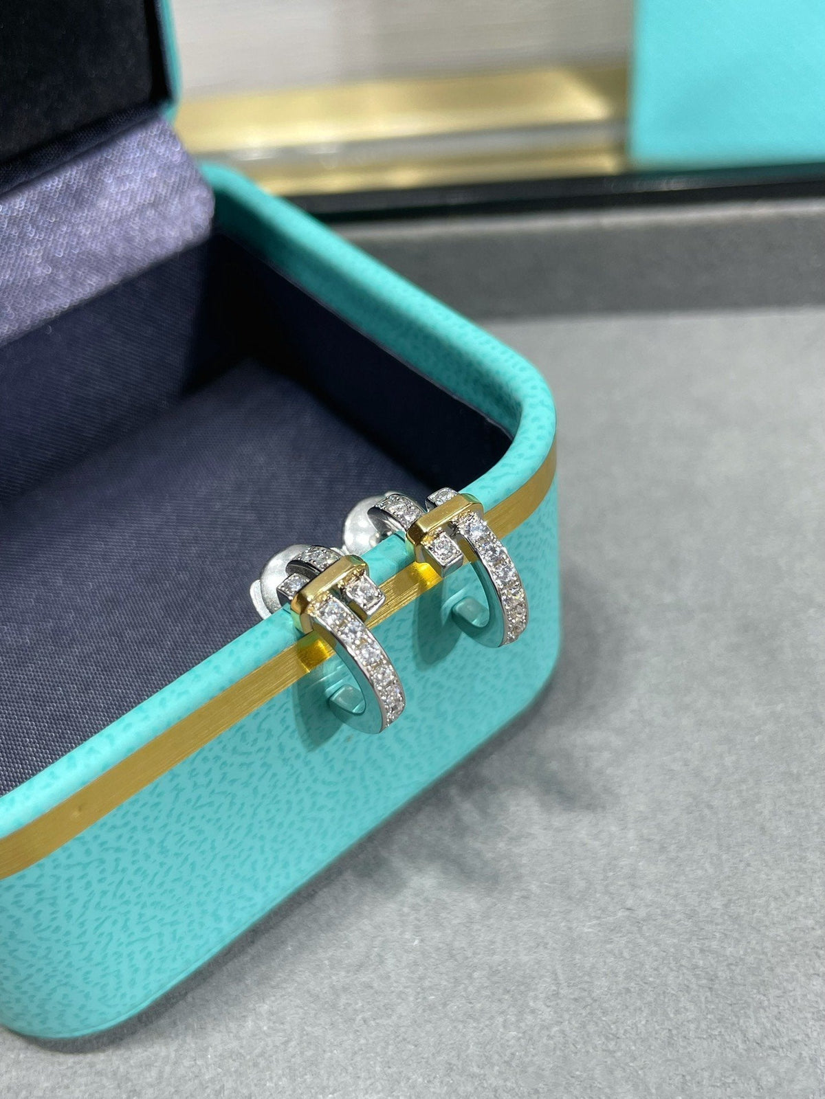 [Marins]EDGE DIAMOND PINK GOLD EARRINGS