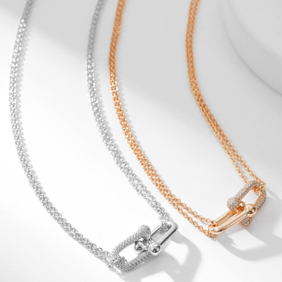 [Marins]HARDWEAR DIAMOND PEDANT DOUBLE CHAIN NECKLACE