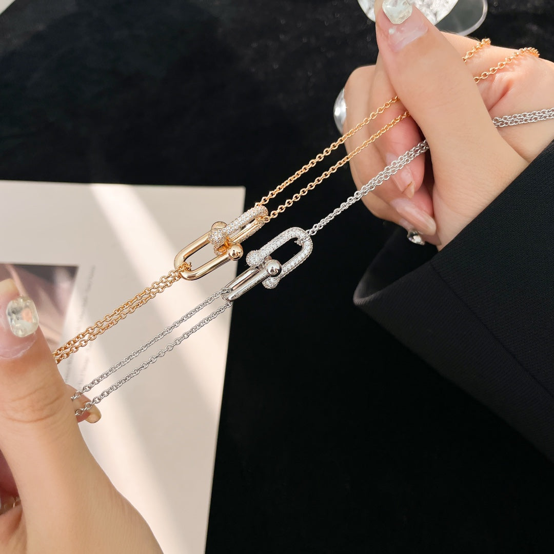 [Marins]HARDWEAR DIAMOND PEDANT DOUBLE CHAIN NECKLACE