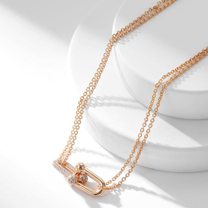 [Marins]HARDWEAR DIAMOND PEDANT DOUBLE CHAIN NECKLACE
