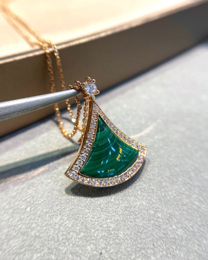 [Marins]DREAM MALACHITE DIAMOND PAVED PINK GOLD NECKLACE