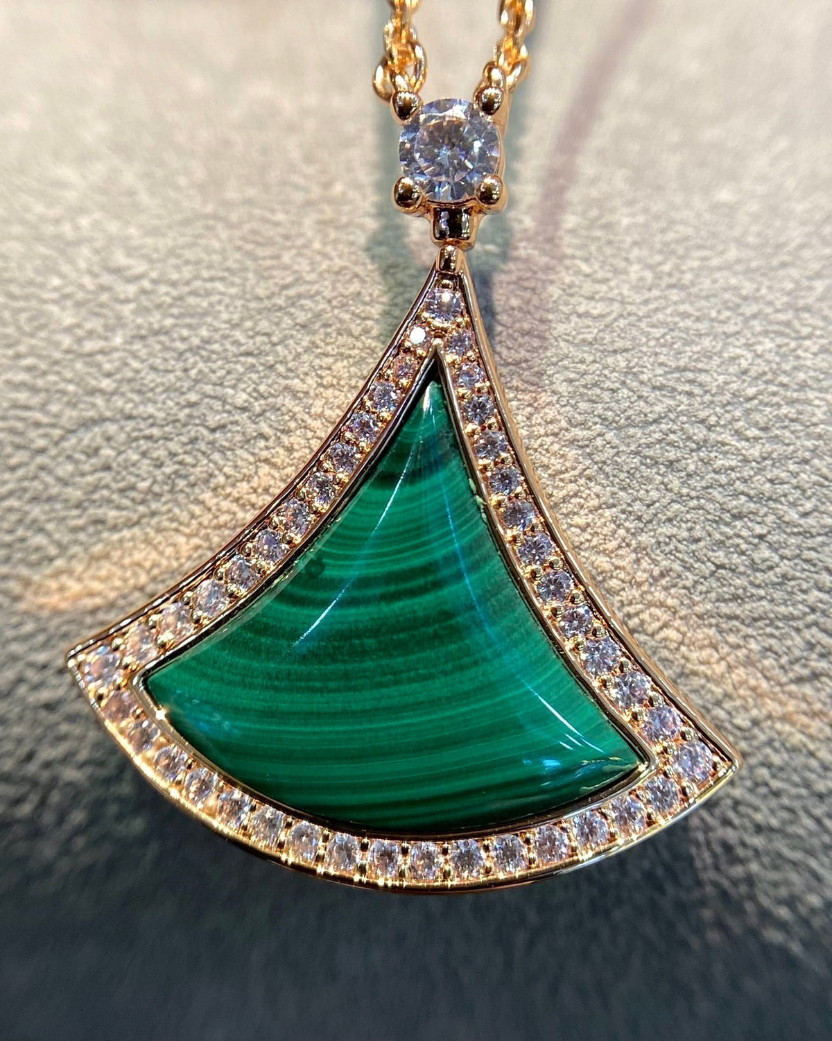 [Marins]DREAM MALACHITE DIAMOND PAVED PINK GOLD NECKLACE