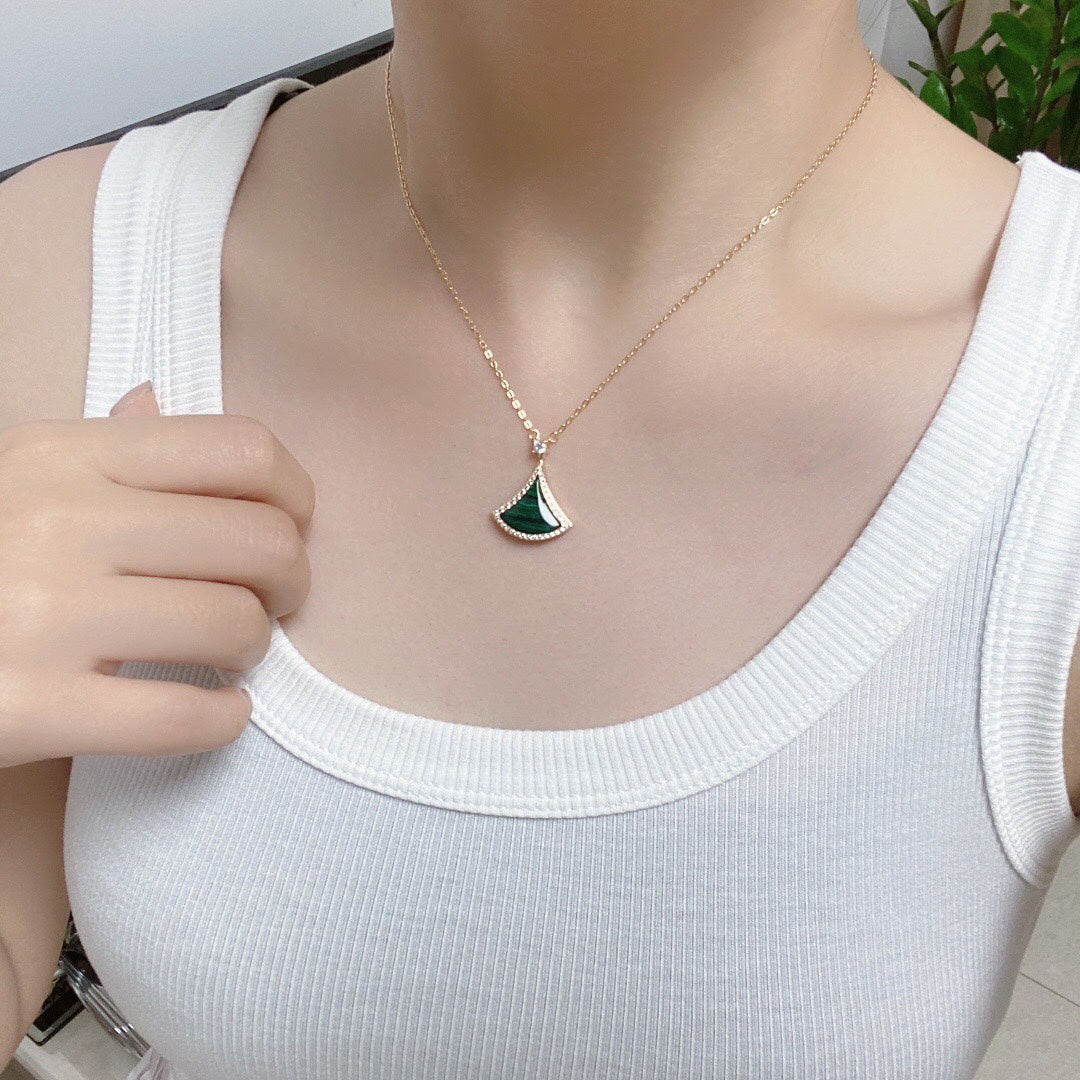 [Marins]DREAM MALACHITE DIAMOND PAVED PINK GOLD NECKLACE