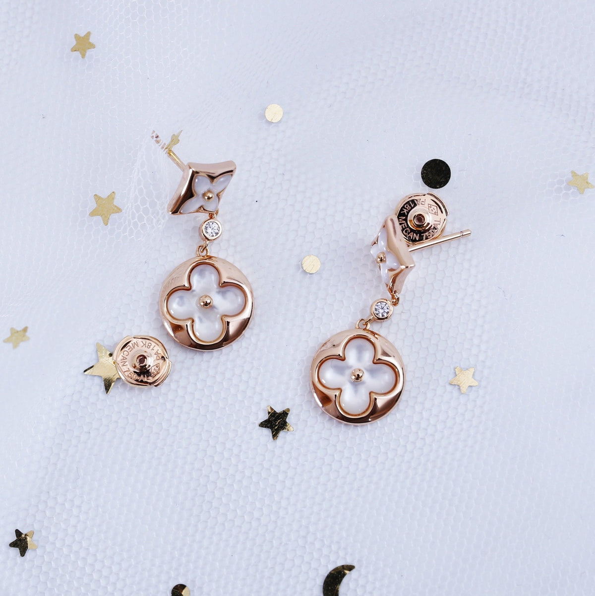 [Marins]STAR AND SUN PINK GOLD MOP DROP EARRINGS