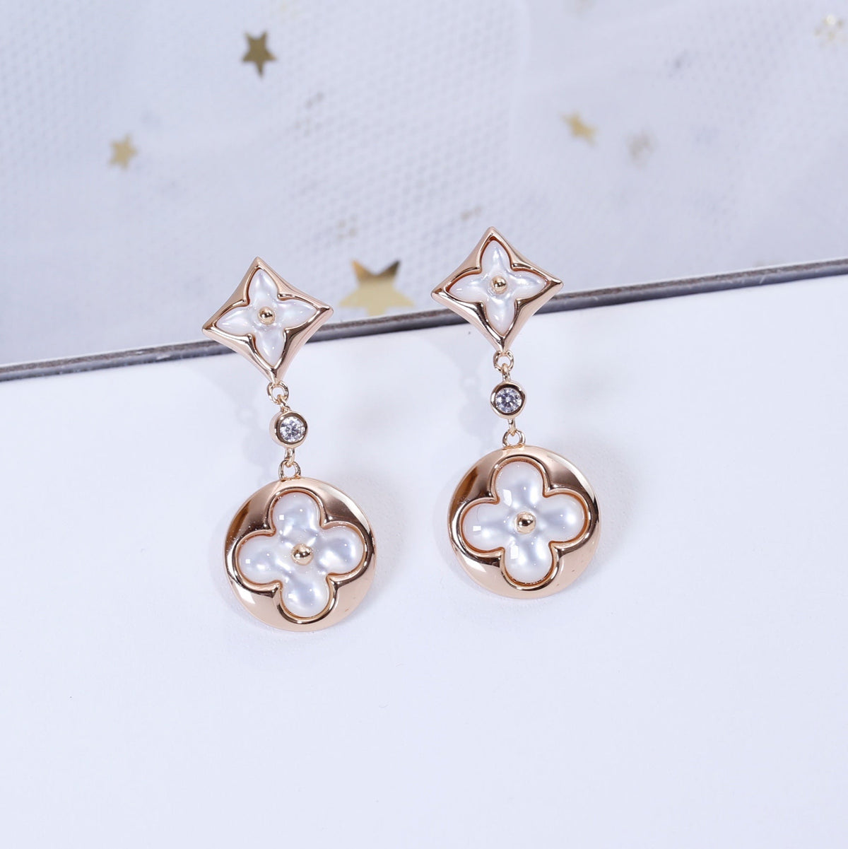 [Marins]STAR AND SUN PINK GOLD MOP DROP EARRINGS