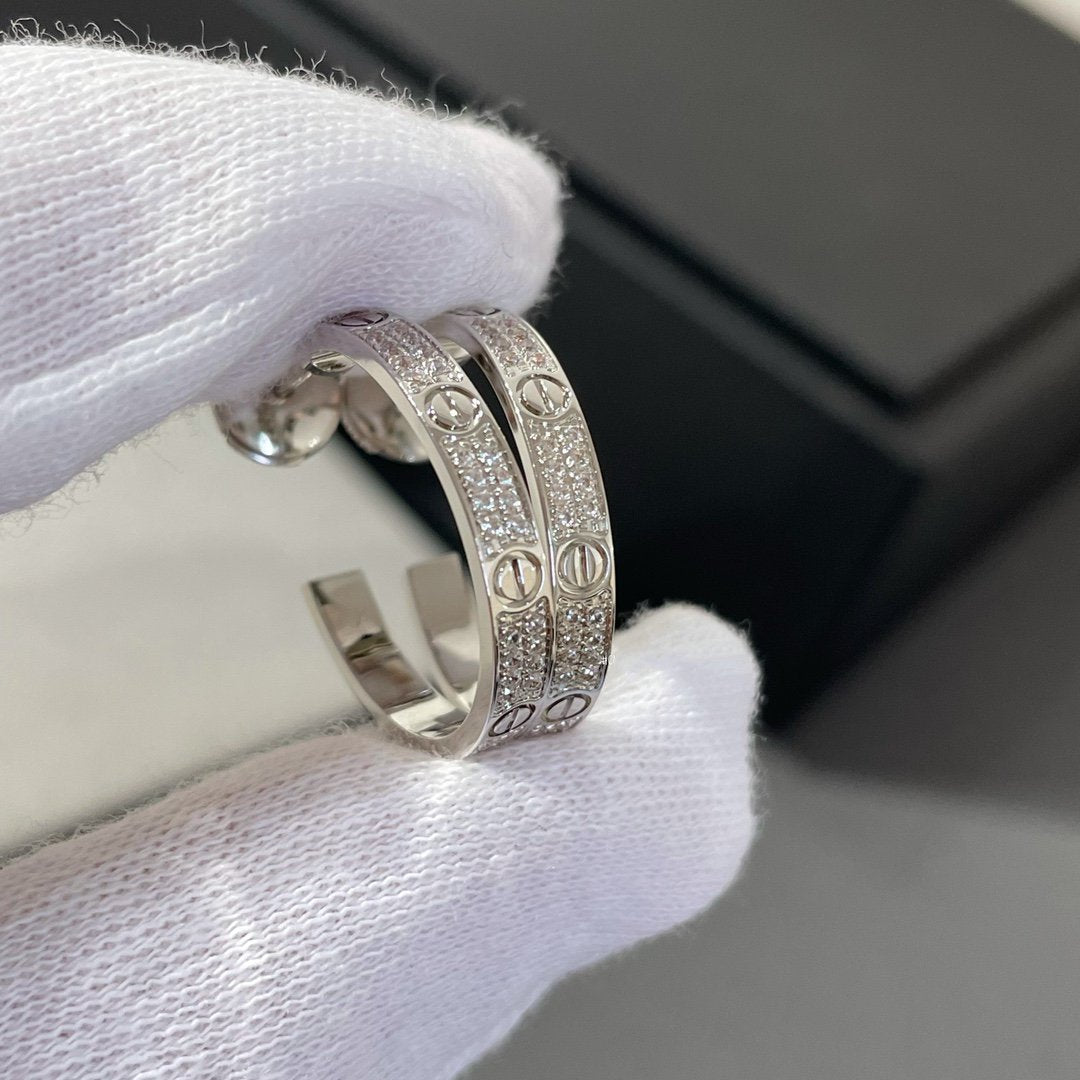 [Marins]LOVE DIAMOND SILVER HOOP EARRINGS