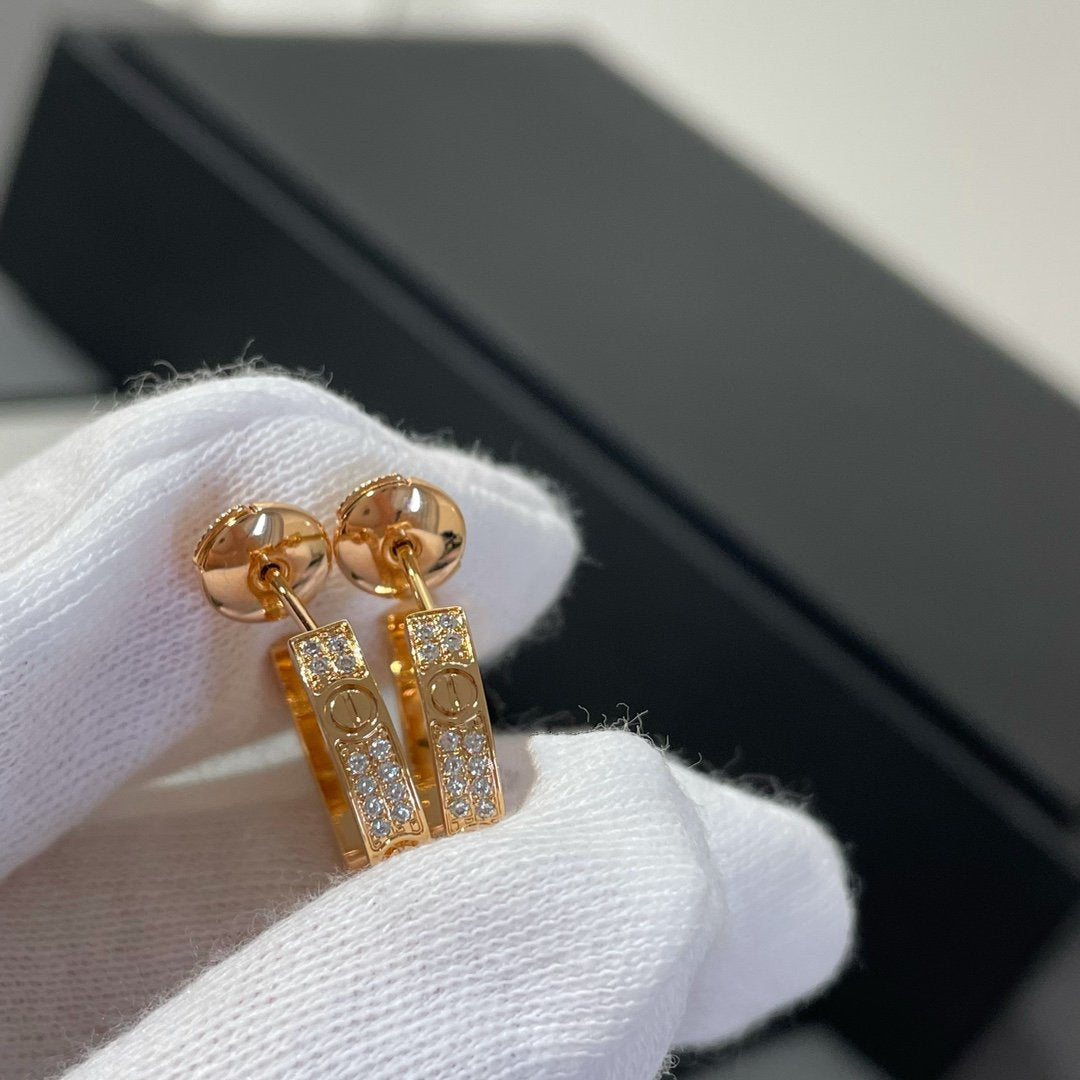 [Marins]LOVE DIAMOND PINK GOLD HOOP EARRINGS