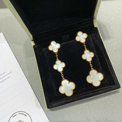[Marins]CLOVER MOP 3 MOTIFS GOLD EARRINGS