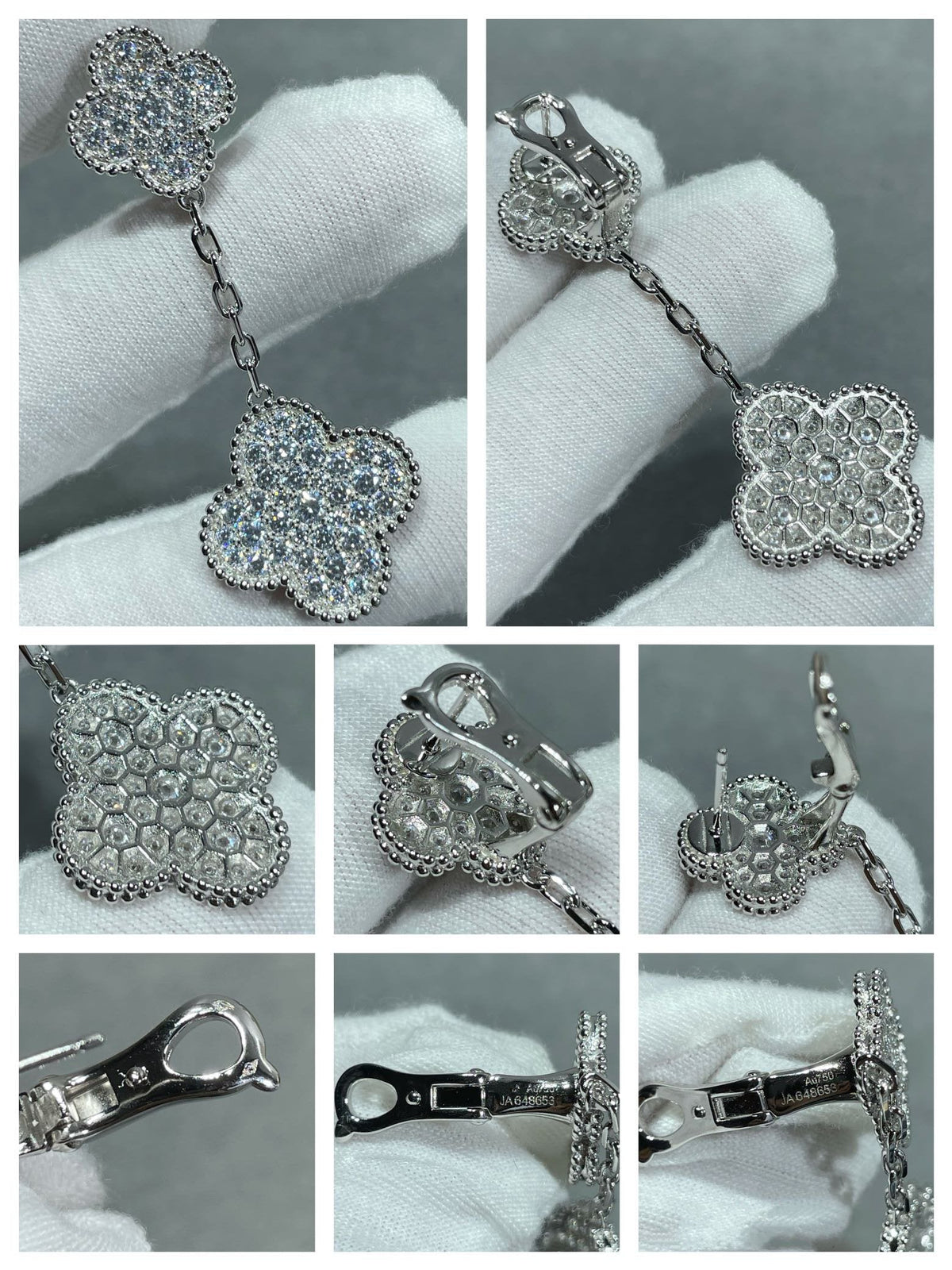 [Marins]CLOVER 2 MOTIFS DIAMOND PAVED SILVER EARRINGS