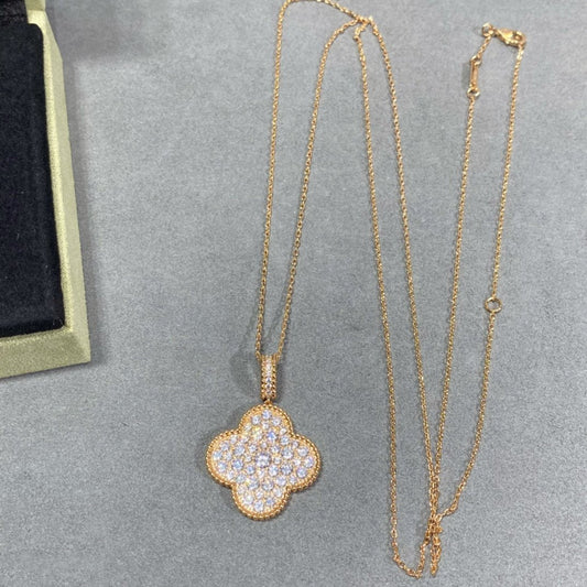 [Marins]CLOVER 25MM LARGE PEDANT DIAMOND PAVED LONG NECKLACE