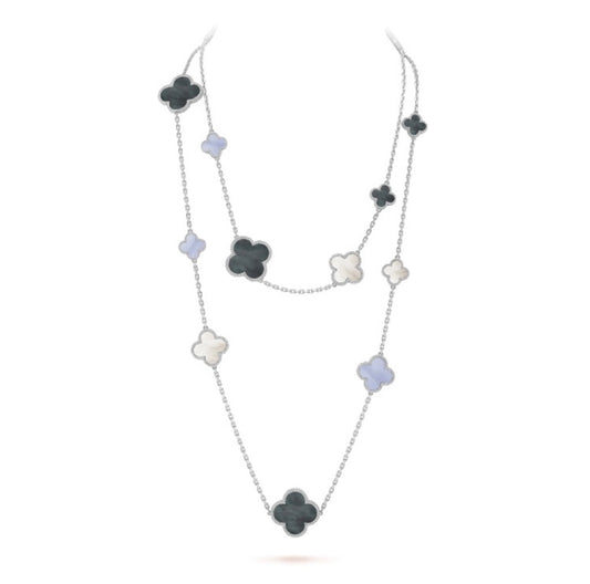 [Marins]CLOVER 16 MOTIF CHALCEDONY MOP SILVER NECKLACE