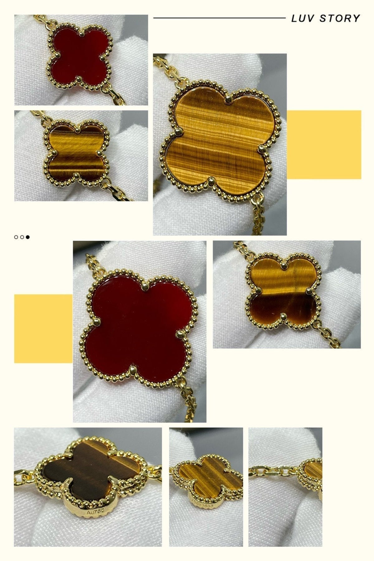 [Marins]CLOVER 16 MOTIF CARNELIAN TIGER EYE ROSE GOLD NECKLACE