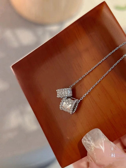 [Marins]PERLEE DOUBLE PENDANT SILVER DIAMOND NECKLACE