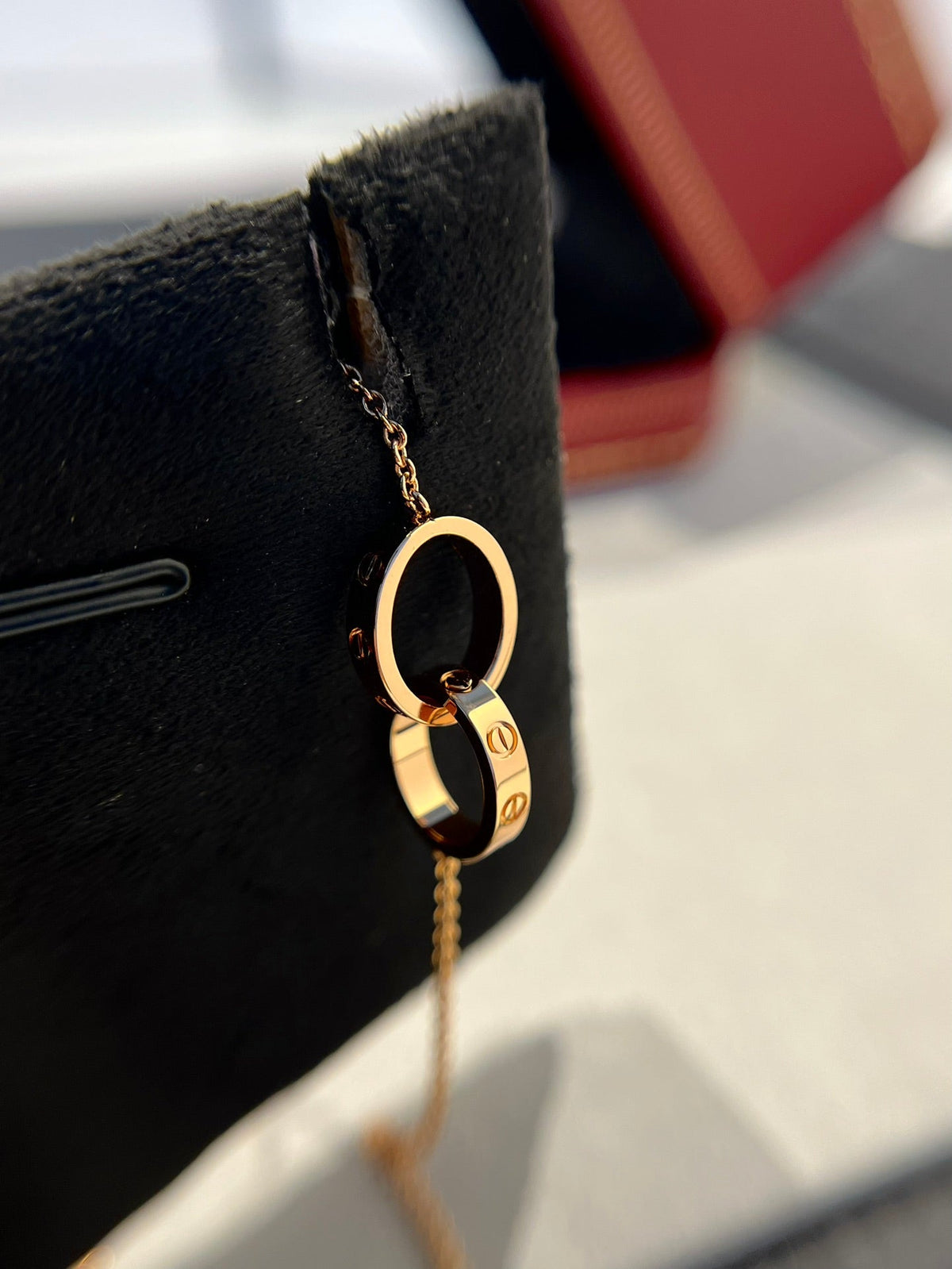 [Marins]LOVE NECKLACE DOUBLE RING PINK GOLD