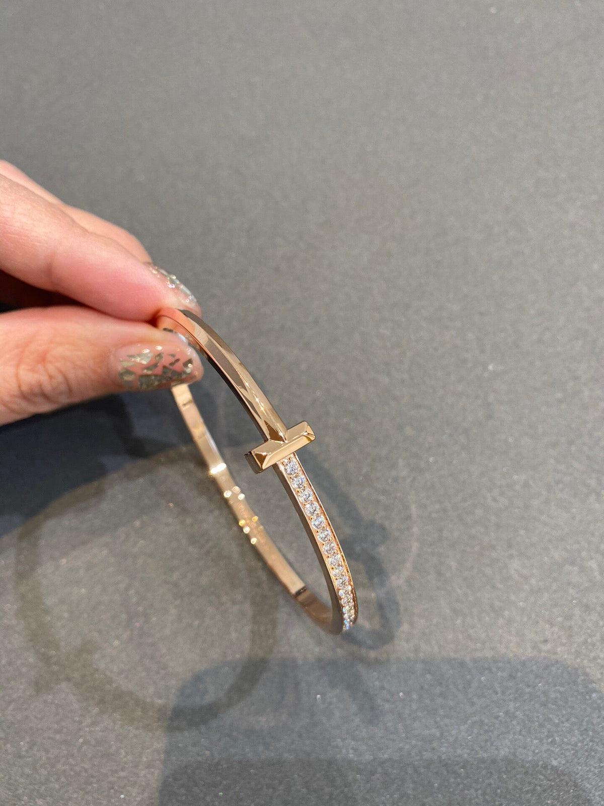 [Marins]NARROW T1 HINGED BANGLE DIAMOND PINK GOLD