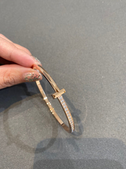 [Marins]NARROW T1 HINGED BANGLE DIAMOND PINK GOLD