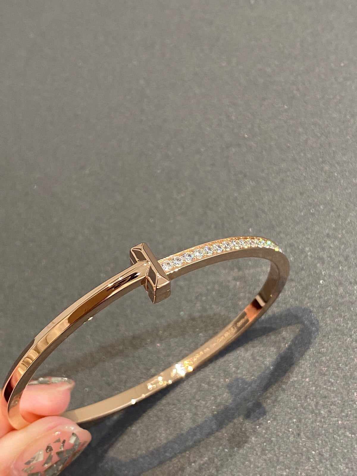 [Marins]NARROW T1 HINGED BANGLE DIAMOND PINK GOLD