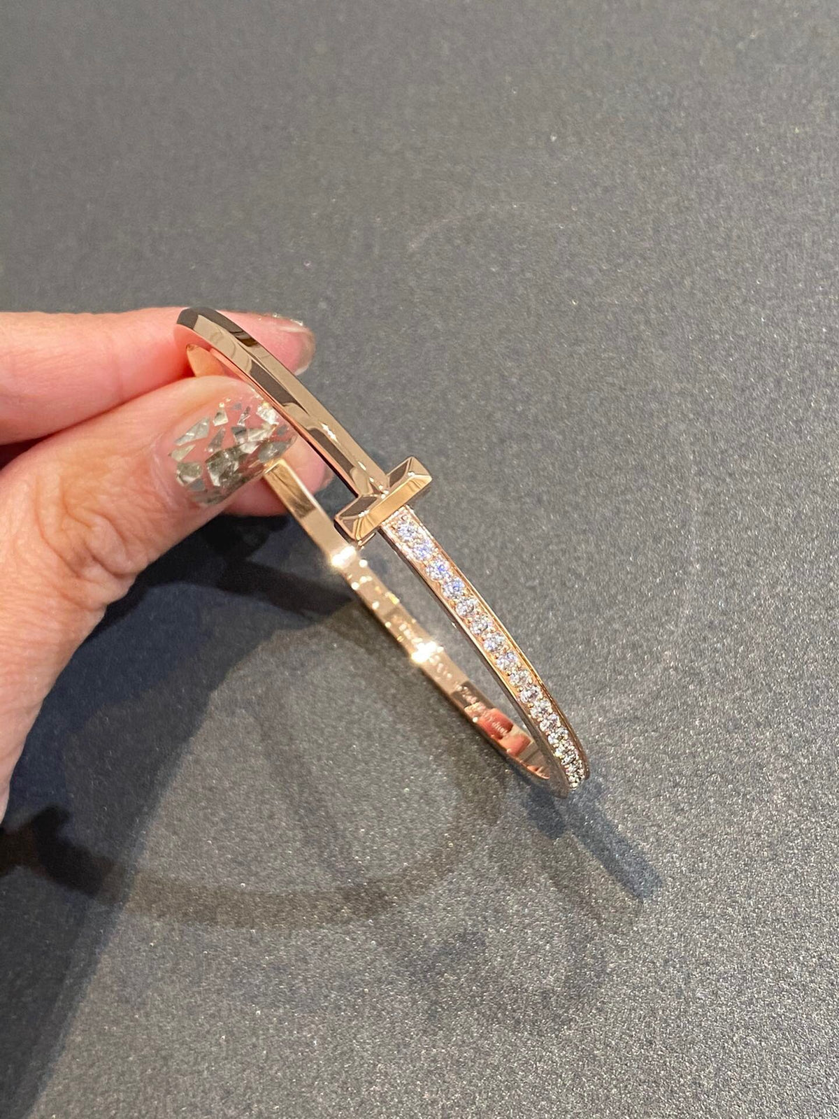 [Marins]NARROW T1 HINGED BANGLE DIAMOND PINK GOLD