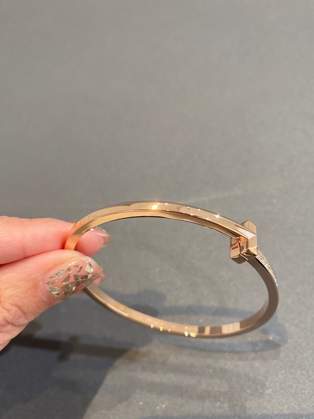 [Marins]NARROW T1 HINGED BANGLE DIAMOND PINK GOLD